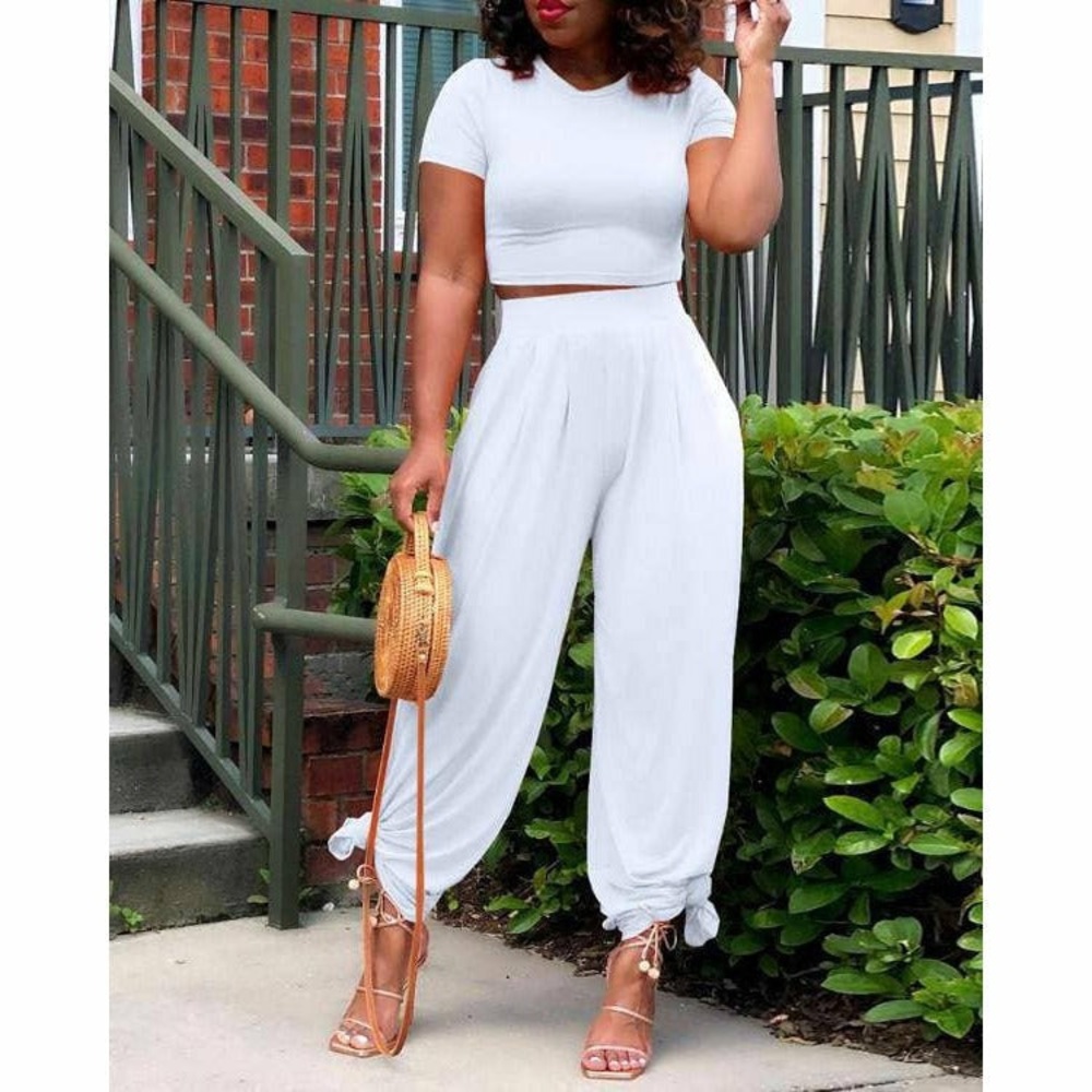 Loose Fit Short Sleeve Crop and Pant Set